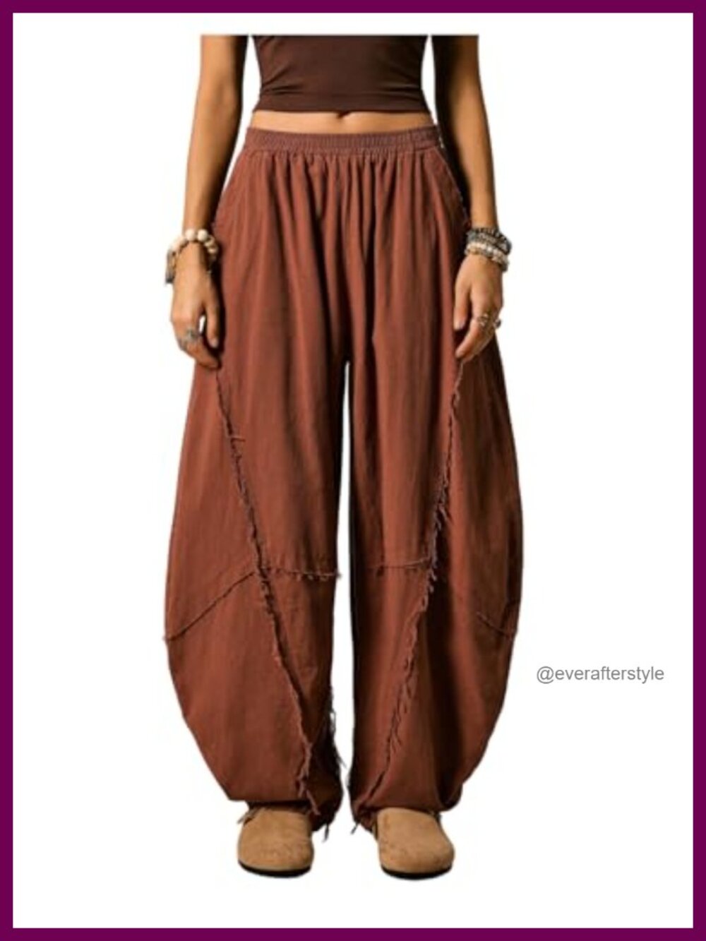 Linen Barrel Leg Harem Pants Boho Hippie Elastic Waist Low Rise Jogger